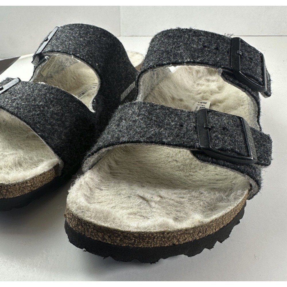 Birkenstock Arizona Shearling Sandal Charcoal Gray Cork Suede Women's 39 Size 8 - Picture 6 of 16